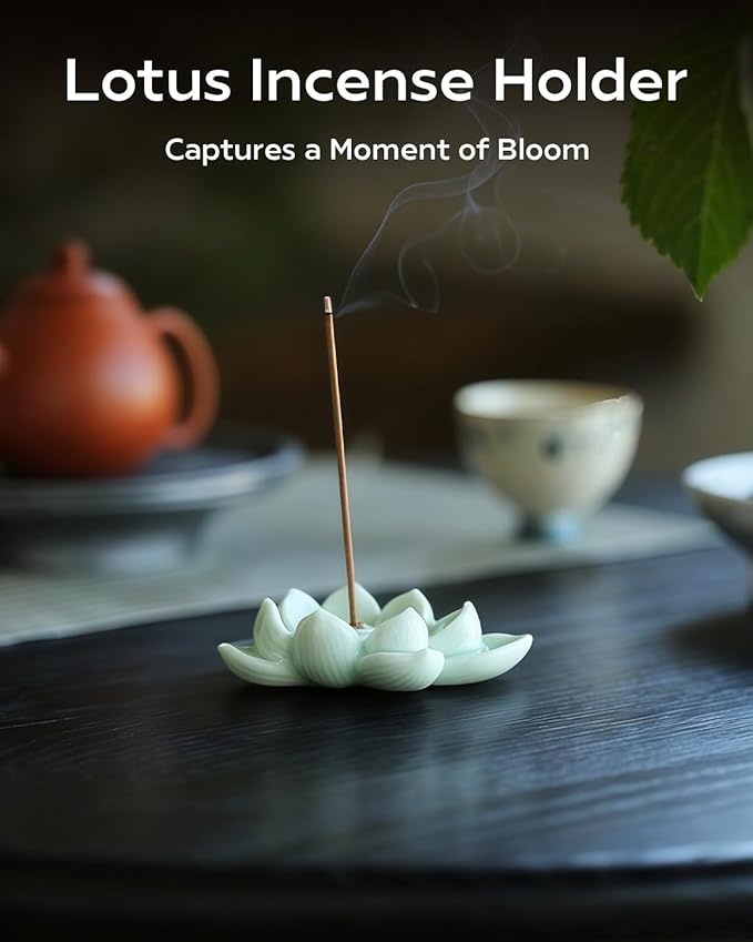 Zen Lotus Incense Stick Holder - Handmade Ceramic Ash Catcher Bowl for Home, Office, Yoga Studio Decor