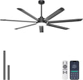 Ohniyou 72'' Industrial Ceiling Fan with Light for Patio, Garage, Black | 8000 CFM Airflow, 35dB DC Motor, 7 Aluminum Blades, 3CCT Dimming, Remote/APP Control, Covered Outdoor Metal Fan