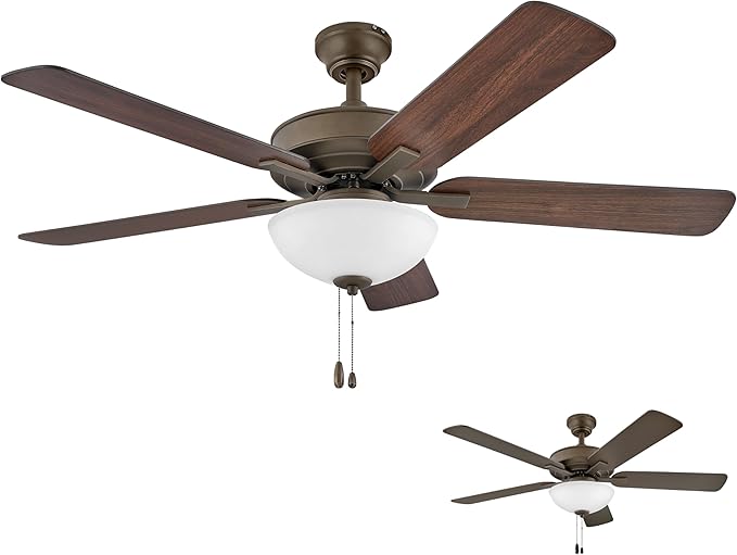 Hinkley Metro 52" LED Indoor Dual Mount Ceiling Fan with Light, Traditional Style, Reversible Wooden Fan Blades, Metallic Matte Bronze and Walnut, Remote Sold Separately