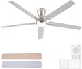 60'' Flush Mount Brushed Nickel Ceiling Fan with Light & Remote, ETL Listed | 6 Speed, Quiet DC Motor, 3-Level Timer Function, 3 Color Temperature, Forward/Reserve For all Seasons, Indoor/Covered Outdoor