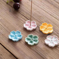 5pcs, Japanese Mini Cherry Blossom Ceramic Incense Stick Holder or Incense Burner Holder, Handmade Cute Multicolour Unique Ash Catcher Inscent Tray and Decorative Gift, Home Decor, 1.7 inches