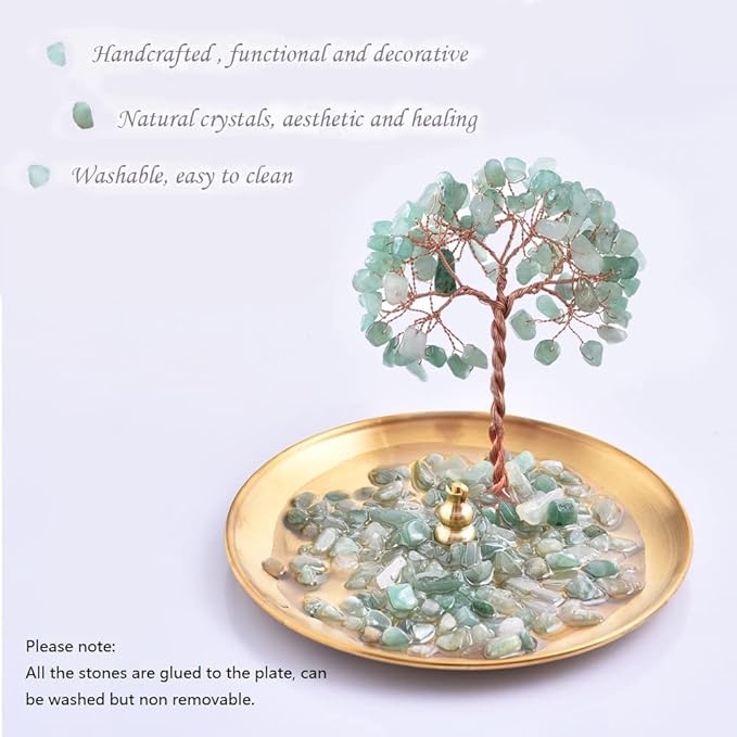 Incense Holder for Sticks, Healing Crystal Stone Money Tree Incense Burner, Ash Catcher for Yoga, Meditation and Home Decor
