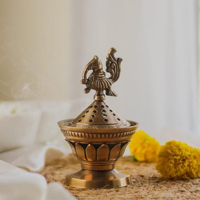 RITUALISTIC Konark Brass Loban Lamp Dhoop Holder Incense Burner Dhoop Dani Pooja Items Dhoop Batti Stand Sambrani Holder Pooja Room Decor 15.1x9 Konark Loban Lamp Perfect Valentine's Day Gifts Items