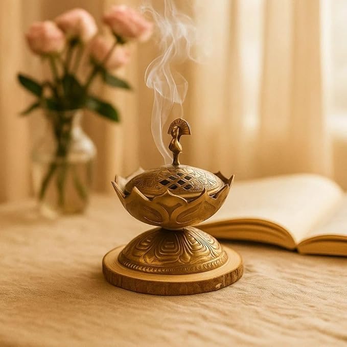 RITUALISTIC Lotus Brass Loban Burner Dhoop Holder and Candle Light Incense Burner Pooja Items Dhoop Batti Stand Sambrani Holder Pooja Room Decor Standard Lotus Loban Burner Valentine's day gifts items