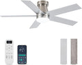 Ceiling Fans with Lights and Remote Control, Brushed Nickel Flush Mount Ceiling Fan with Light 3-Color Dimmable, Memory for Lighting and Fan Reversible, 6-Speed, Timer, Indoor/Outdoor Use, 47 Inch
