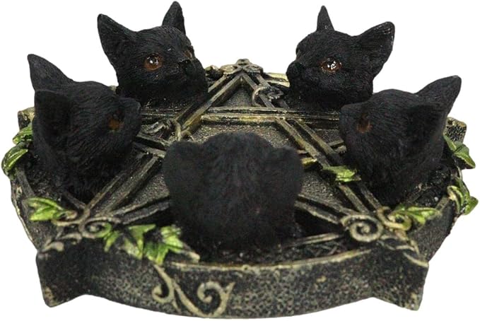 Ebros Gift Gothic Wiccan Pentagram Ivy Vines Penta 5 Black Cats Witching Hour Incense Stick Burner and Holder Figurine with Celtic Knotwork Details As Home Fragrance Accessory Wicca Accent