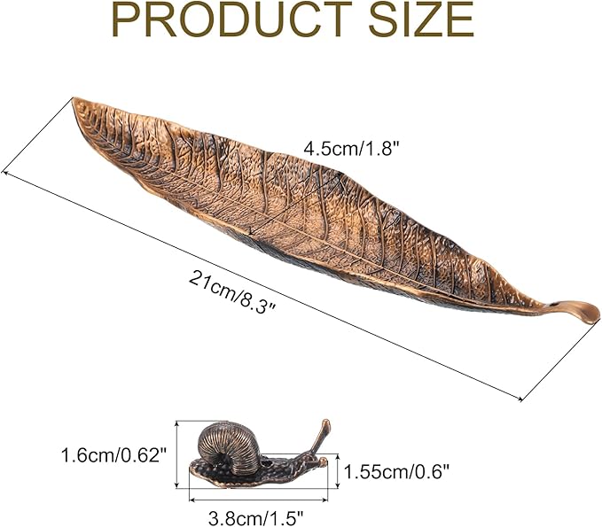 uxcell Incense Holder Set, Leaf and Snail Incense Burner, Incense Ash Catcher, Modern Stick Incense Holder for Yoga, Meditation, Home, Office, Bronze