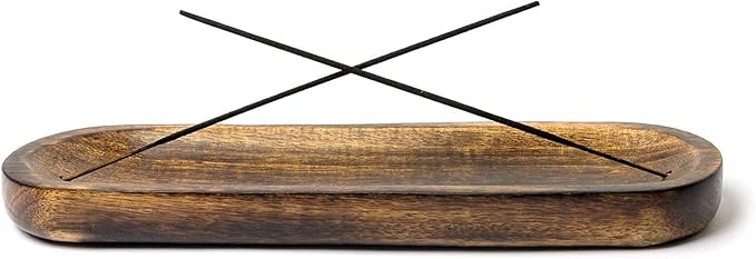 Bless-International Traditional-Handmade-Tray-Burner Wooden-Trat-Incense-Stick-Holder Ash-Catcher-Stand for-Aromatherapy-Meditation-Yoga (11x4x1.22 Inches)