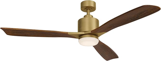 Kichler Ridley II 52" Ceiling Fan and Light Kit in Natural Brass, 3-Blade LED Ceiling Fan in Cherry Finish, 3000K, (52" W x 14.5" H), 300027NBR