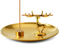 3 in 1 Incense Burner - 5.5 Inch Brass Incense Holder for Sticks, Coils and Cones with Ash Catcher - for Meditation, Yoga, Zen Room, Home Decor (Deer+Nine Holes+Disc)