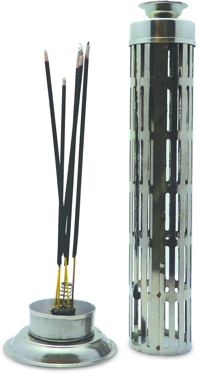 Incense Stick Holder Steel Dhoop Agarbatti Incense Burner Burner Dhoop Cone Holder Pooja Accessory Agarbatti Stand Ash Catcher for agarbattis Safety 10 Inches Long