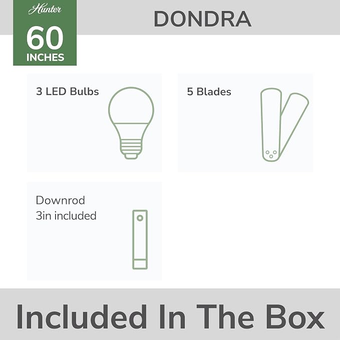 Hunter Dondra, Indoor, Ceiling Fan, Standard Mount, 60 inch, Brushed Nickel