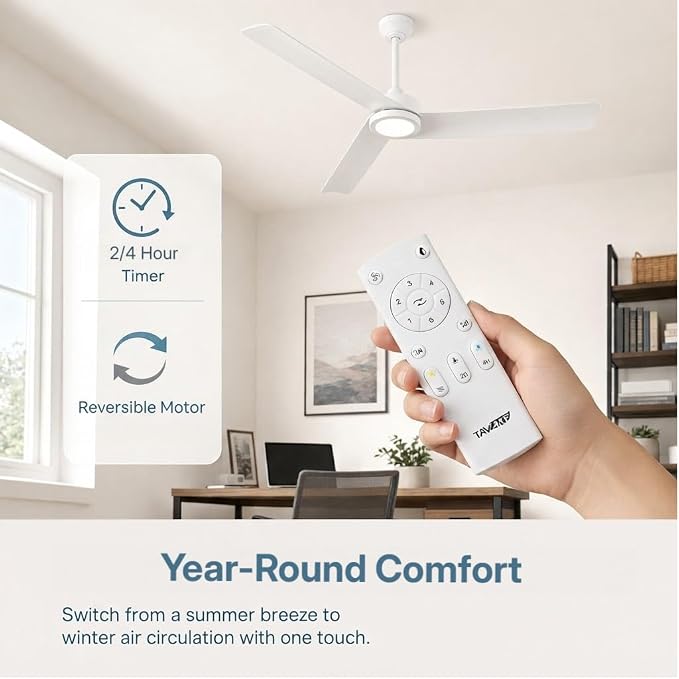 52 Inch Ceiling Fan with Light | Modern Minimalist Ceiling Fan | Reversible DC Motor, Dimmable 3-Color LED, Remote Control for Living Room