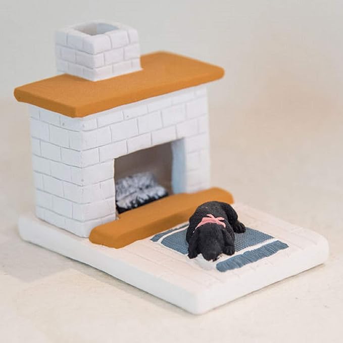 Incienso de Santa Fe - White Country Hearth Puppy with Black Lab Natural Wood Incense Burner, Includes 20 Piñon Incense Bricks - Made in the USA
