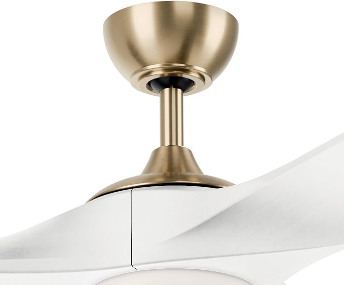 Kichler Mylo 60 in Ceiling Fan with Light, Modern 3-Blade Indoor Outdoor Damp Rated Fan with Satin Etched Glass in Champagne Bronze, 6-Speed Remote, 310560CPZMWH
