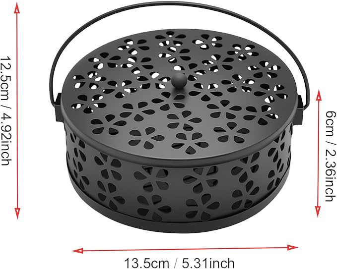 1pcs Mosquito Coil Holder Retro Incense Coils Holder Portable Incense Burner Holders with Handle for Home Camping Indoor Outdoor Patio (Black)