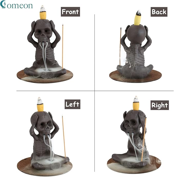 Comeon Skull Decor Incense Stick Holder Reverse Flow Censer Incense Waterfall Burner + Backflow Incense Cones, Incense Sticks, Tweezer, Mat (Don't Listen)