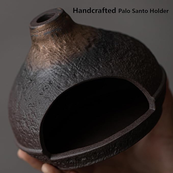 Palo Santo Holder Incense Burner-Zongzi Clay Smudge Bowl with Chimney, Mini Ceramic Fireplace for sage、Cone Burning (Handmade - B)