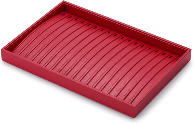 Oirlv Red Leather Jewelry Necklace Display Tray | Red Leather Exterior, Soft Microfiber Interior, Chain Tray, Keeps Necklaces Organized, Vibrant Red for Eye-Catching Display