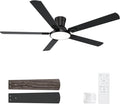 60 Inch Black Ceiling Fans with Lights and Remote, Flush Mount Low Profile 6 Blades Ceiling Fan with 10 Inch Lighting Fixture, Quiet Reversible DC Motor for Living Room, Bedroom and Patio