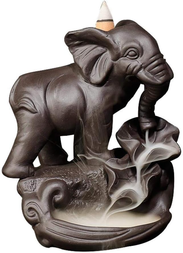 YYW Backflow Incense Burner Holder Handmade Waterfall Incense Cone Sticks Holder Elephant Home Decor with 120 Incense Cones 30 Incense Sticks
