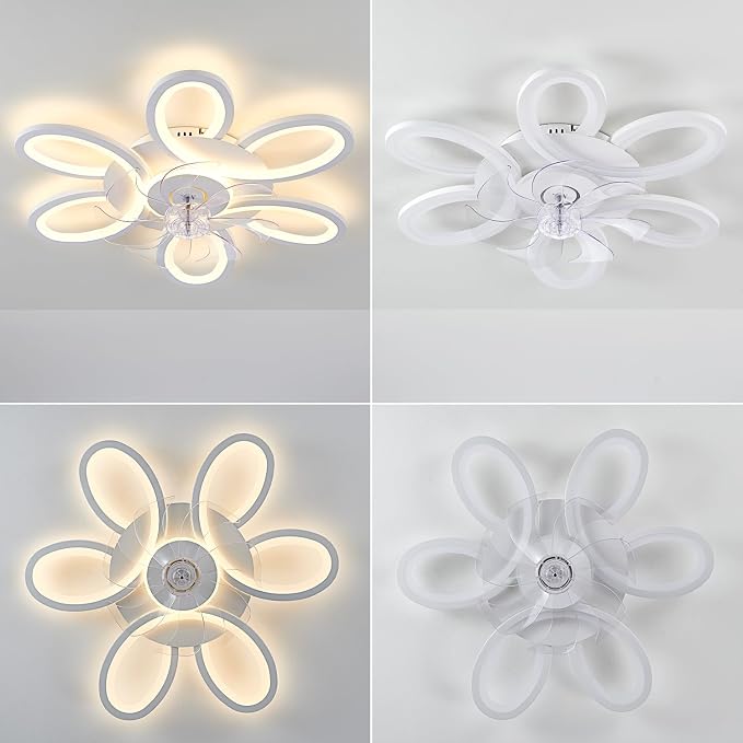 Ceiling Fans with Lights and Remote, 25 Inch Modern Low Profile Flush Mount Ceiling Fan, Dimmable LED Ceiling Light Fixture, Small Ceiling Fans for Bedroom, Kitchen, Indoor-White
