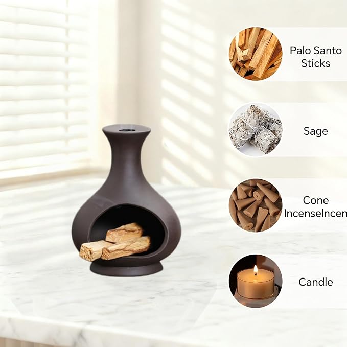 Multi-Functional Palo Santo Burner, Palo Santo Holder， Stick and Sage Smudging Bowl, Modern Incense Burner with Chimney, Ash Catcher, Suitable for Spiritual Rituals, Yoga, Meditation