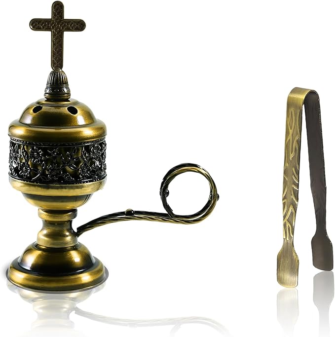 Bronze Incense Burner with Tong – Frankincense Charcoal Incense Stand Aromatherapy, Yoga, Spa, Home Decor, and Church Use – Compact & Durable Bakhoor Holder