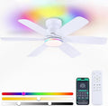 Kviflon 46" Modern Ceiling Fans with RGB Lights Remote/APP Control, Low Profile Flush Mount Ceiling Fan, 6 Reversible Plastic Blades 6 Speeds, RGB + 3 CCT Dimmable Lights for Bedroom Kidsroom, White