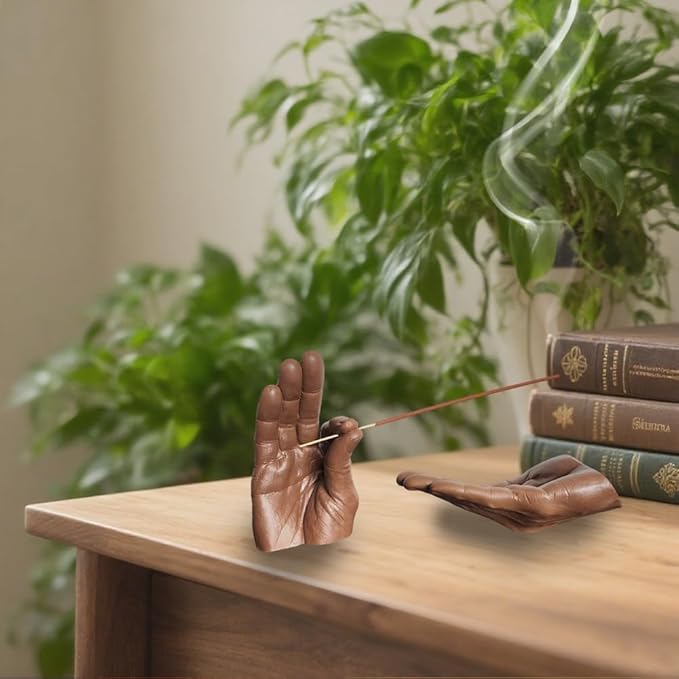 Hand Incense Holder for Sticks, Incense Burner Ash Catcher, Hand-Shaped Incense Burner Stand, for Meditation and Decoration (Brown)