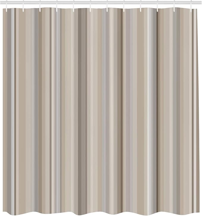 Ambesonne Stripes Shower Curtain, Abstract Ocean Inspired Palette Lines Geometrical Image Illustration, Cloth Fabric Bathroom Decor Set with Hooks, 70" Long, Pale Sepia