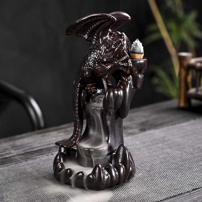 Dragon Backflow Incense Burner, Waterfall Incense Holder Ornamen Statue Fountain Home Decor