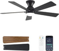 Ceiling Fans with Lights and Remote, 48 Inch Ceiling Fan with Light, Low Profile, Reversible, Dimmable LED, Flush Mount, Quiet, DC Motor, Black Ceiling Fan for Bedroom, Kitchen, Dining Room