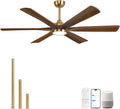 60 Inch Smart Outdoor Ceiling Fan with Lights, Gold Brass Walnut Finish, 6 Solid Wood Blades, Remote/Alexa/App Control, High CFM Quiet DC Motor, Modern Farmhouse Style for Indoor Large Room