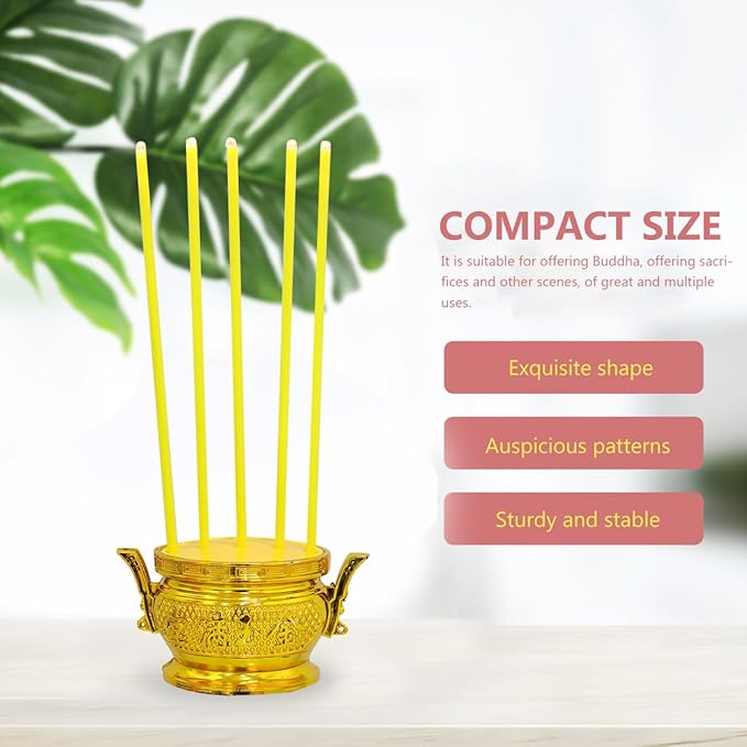 PRETYZOOM LED Electric Incense Burner – Smokeless Flameless 5-Stick Censer, 10.03×4.72×2.36 in, Gold Metal – Battery Operated for Buddhist Altar, Meditation Room, Home Decor