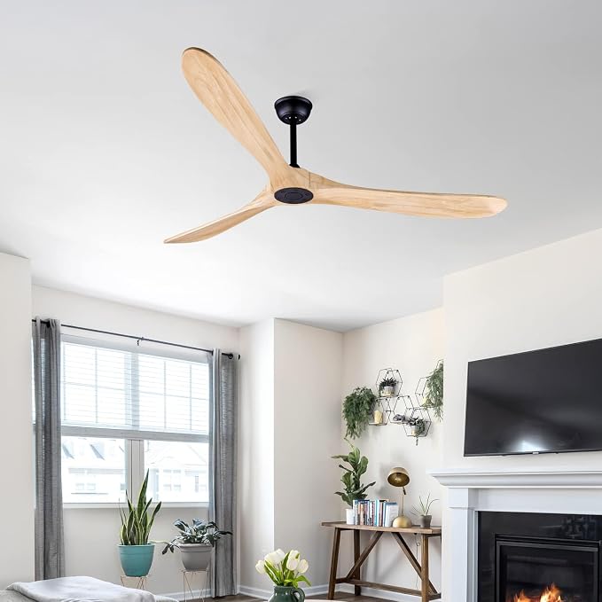 Bigzone 70" Wood Ceiling Fan With Remote, Energy Efficient Quiet DC Motor, 3 Wood Blades, Outdoor Ceiling Fans For Patios With Reversible Blades