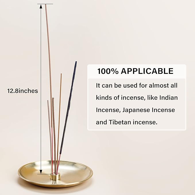 ZenBless 5 in 1 Incense Burner, Palo Santo Holder, Sage Holder, Incense Sticks/Coil/Cones, 5.5 inches Brass Ash Catcher for Meditation Yoga Room (Gold_2pcs)