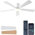 JSAITEE Ceiling Fans with Lights, 52Inch Low Profile Ceiling Fan with Light and Remote/App Control, Modern Flush Mount White Ceiling Fan, 3CCT Dimmable, Reversible DC Motor, for Living Room,Bedroom