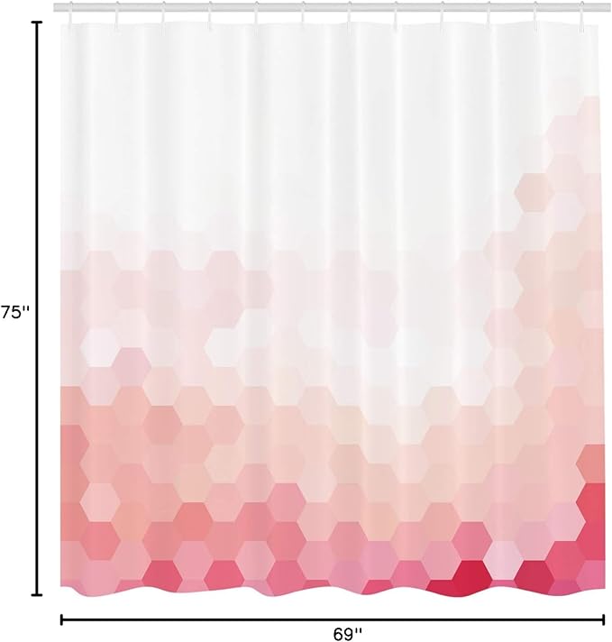 Ambesonne Pale Pink Shower Curtain, Gradient Toned Geometric Style of a Digital Abstract Style of Hexagon Modern Display Work of Art, Fabric Bathroom Decor Set with Hooks, 69" W x 75" L, White Coral