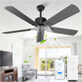 Obabala Black Ceiling Fan No Light, 52 in Outdoor Flush Mount Ceiling Fans with Remote Control without Light, 5 Blades, 6 Speed Reversible DC Motor Modern for Patios, Garage, Bedroom, Porch