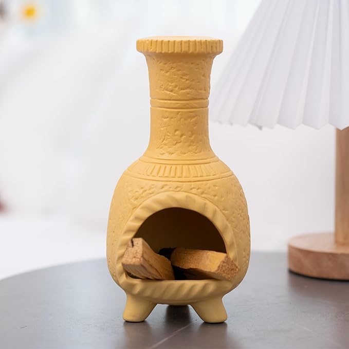 MOUGIGI Handcrafted Terracotta Palo Santo Burner - Mexican Style Chiminea Clay Incense Dish & Anxiety Relief, Mini Aromatic Home Altar with Chimney Design, Meditation Gift for Women/Mom