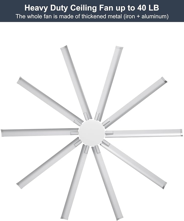 Ohniyou 96" Industrial Ceiling Fan with Bright Lights, High CFM Shop Fan | Remote/App Control, 10 Aluminum Blades, Extra Large Metal Fan for Covered Patio, Gym, Warehouse, Silver