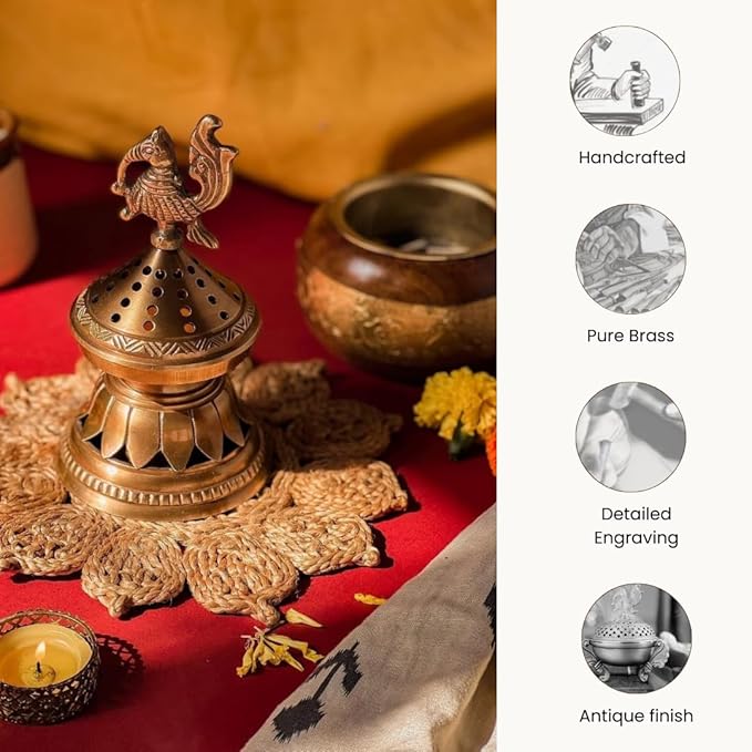 RITUALISTIC Konark Brass Loban Lamp Dhoop Holder Incense Burner Dhoop Dani Pooja Items Dhoop Batti Stand Sambrani Holder Pooja Room Decor 15.1x9 Konark Loban Lamp Perfect Valentine's Day Gifts Items