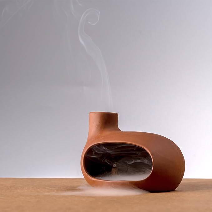 MOUGIGI Terracotta Palo Santo Holder - Modern Chiminea Incense Burner for Yoga, Meditation, and Energy Cleansing - Wood Sticks Dish, Sage Ash Catcher, Smudge Bowl, Cone Burner - Unique Meditation Gift