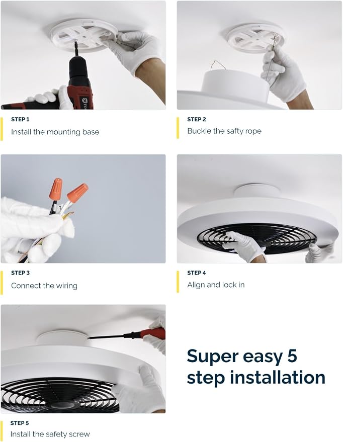 Orison Smart Bladeless Low Profile Ceiling Fan with LED-RGB Ambient Lighting Compatible with Alexa/Google Assistant/App Control, 6-Speed Color Change, Quiet Operation with Remote &App,19.7" (Black)