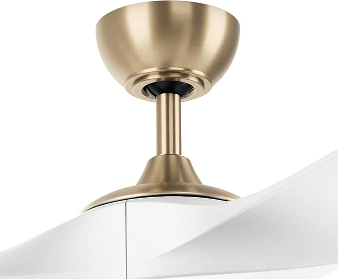 Kichler Mylo 52 in Ceiling Fan with Light, 6-Speed Remote Control Modern Fan with Satin Etched Cased Opal Glass in Champagne Bronze with Matte White Wood Blades, 310552CPZMWH