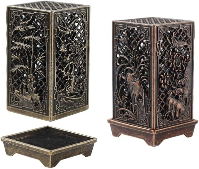Ximimark 2PC Traditional Chinese Plum, Orchid, Bamboo, and Chrysanthemum Design Metal Incense Holder for Home Aromatherapy, Alloy Incense Burner Stand - Unscented Decoration Piece