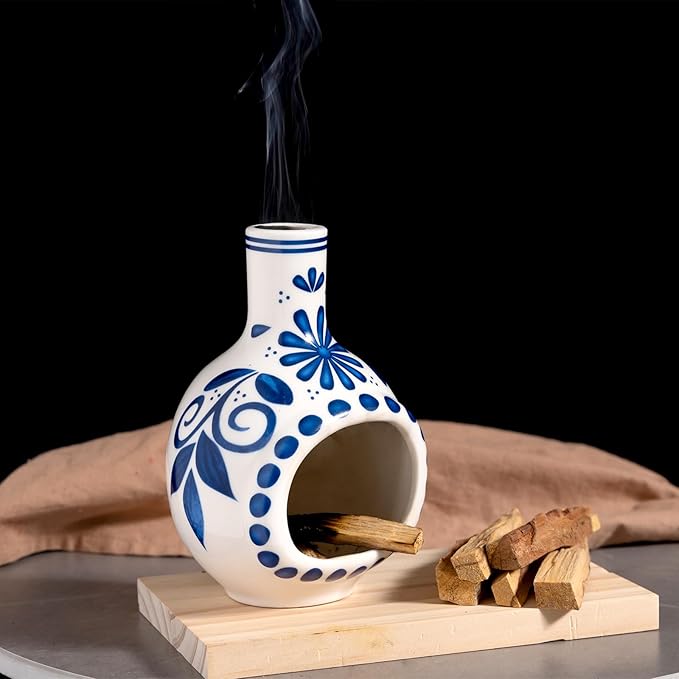 MOUGIGI Handmade Ceramic Palo Santo Holder Burner - Mini Chimenea Incense Dish for Palo Santo and Sticks - Sage Holder for Meditation Decor