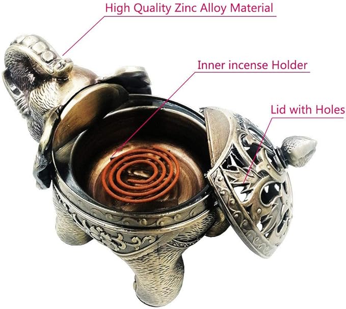 Hourwof Metal Elephant Incense Holder,Vintage Cone Coil Incense Burner with Lid,Ash Catcher,Aromatherapy Ornament Home Office Decor,Bronze