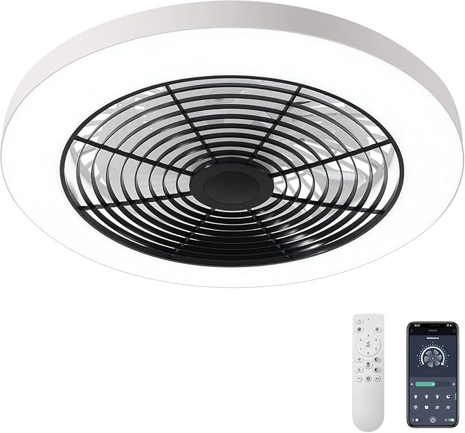 Orison Ceiling Fans with Lights, Low Profile Ceiling Fan with Lights and Remote, 6 Wind Speeds Smart Flush Mount Ceiling Fan for Bedroom, Kids Room and Living Room 19.7" (Black)